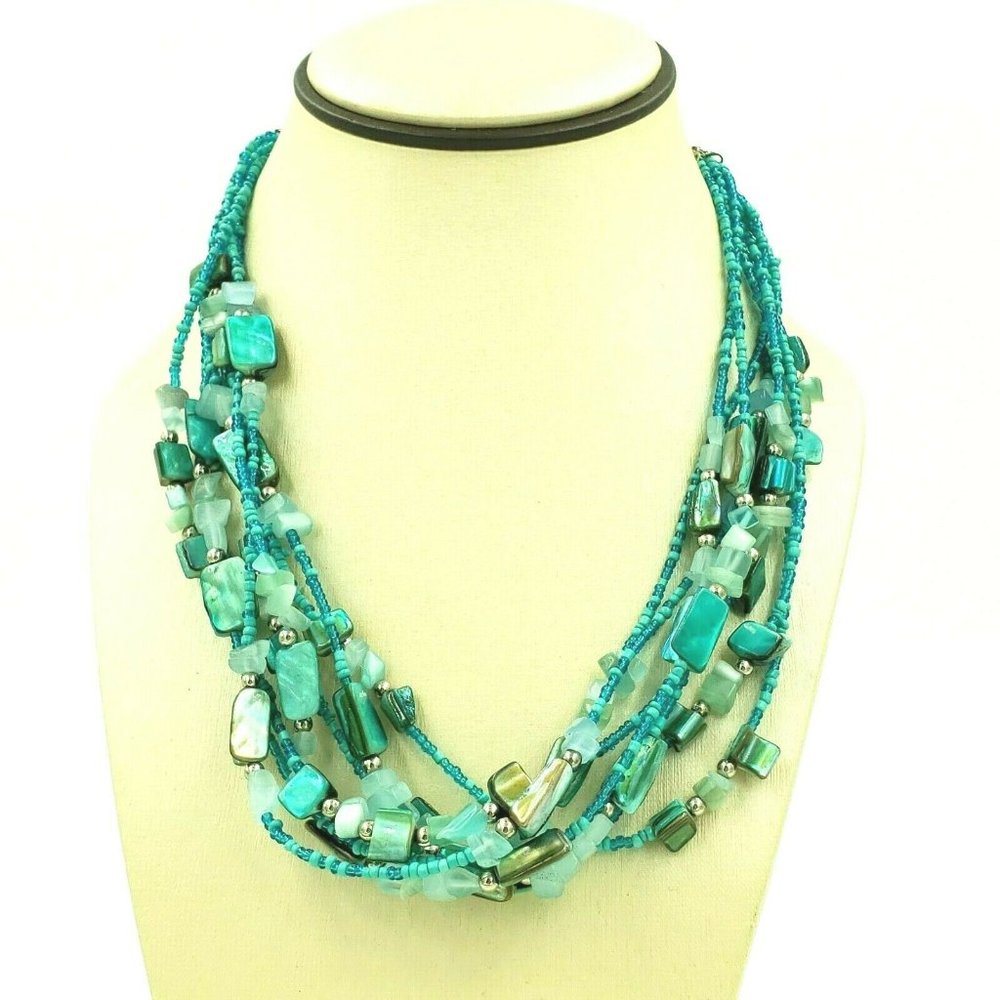 Dyed Sea Shell and Seed Bead Multi Strand Necklace